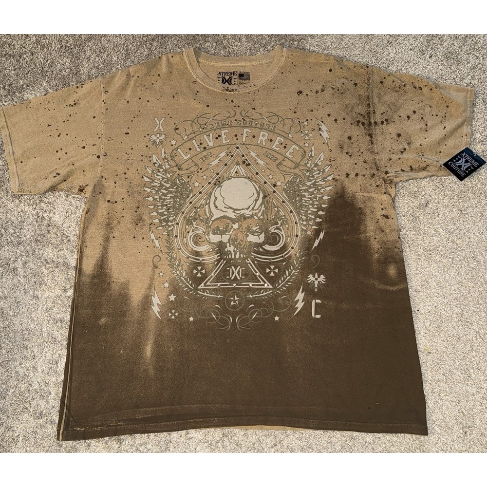Xtreme‎ Couture Skull Graphic T-Shirt Distressed Streetwear Essential Men's 3XL